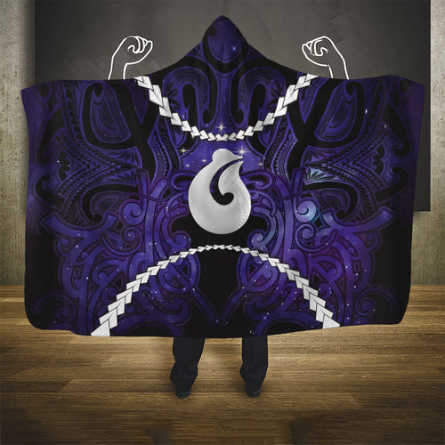 Maori Matariki Hei Matau Waiporoporo Hooded Blanket Maori Kowhaiwhai Pattern Galaxy