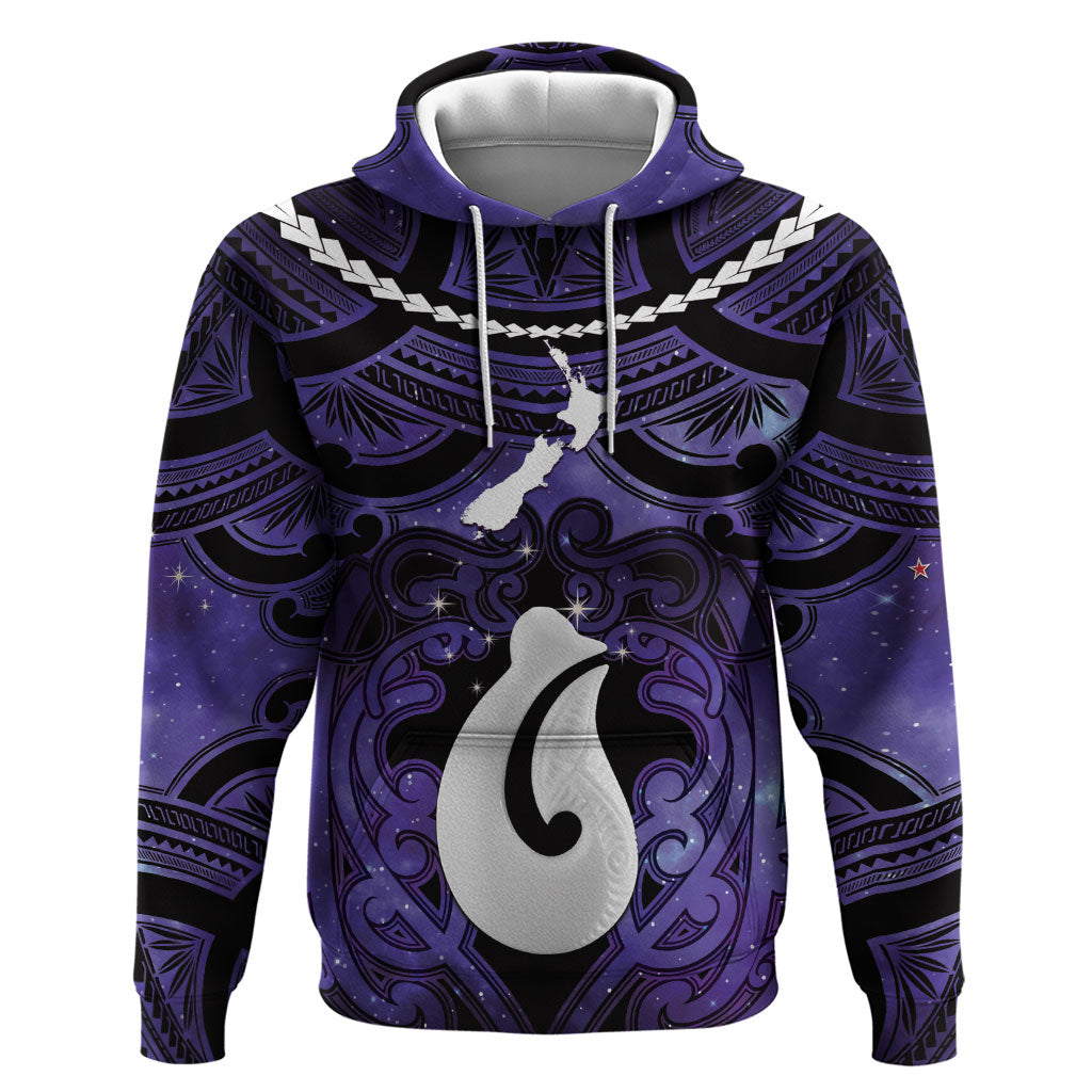 Personalised Maori Matariki Hei Matau Waiporoporo Hoodie Maori Kowhaiwhai Pattern Galaxy