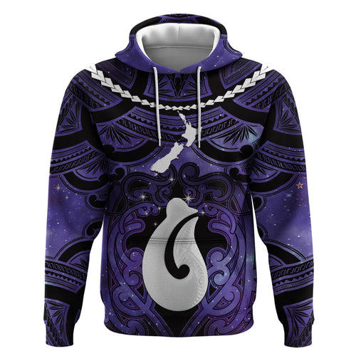 Personalised Maori Matariki Hei Matau Waiporoporo Hoodie Maori Kowhaiwhai Pattern Galaxy