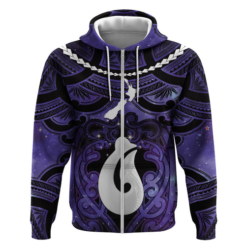 Personalised Maori Matariki Hei Matau Waiporoporo Hoodie Maori Kowhaiwhai Pattern Galaxy