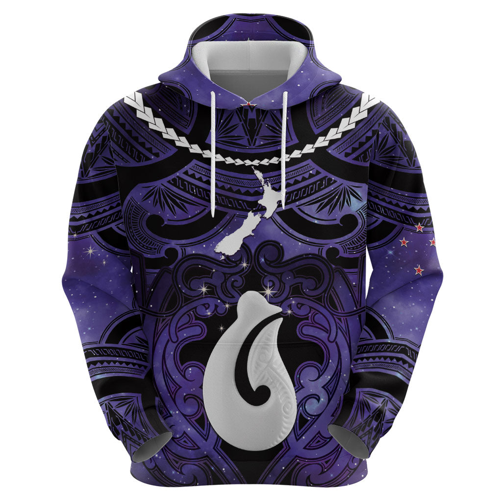 Personalised Maori Matariki Hei Matau Waiporoporo Hoodie Maori Kowhaiwhai Pattern Galaxy