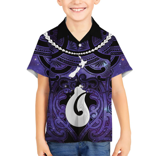 Personalised Maori Matariki Hei Matau Waiporoporo Kid Hawaiian Shirt Maori Kowhaiwhai Pattern Galaxy
