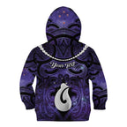 Personalised Maori Matariki Hei Matau Waiporoporo Kid Hoodie Maori Kowhaiwhai Pattern Galaxy