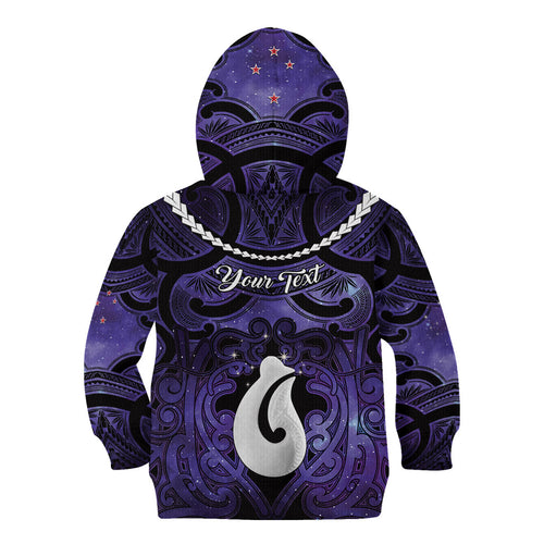 Personalised Maori Matariki Hei Matau Waiporoporo Kid Hoodie Maori Kowhaiwhai Pattern Galaxy