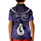 Personalised Maori Matariki Hei Matau Waiporoporo Kid Polo Shirt Maori Kowhaiwhai Pattern Galaxy