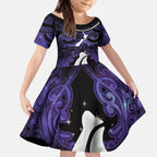 Personalised Maori Matariki Hei Matau Waiporoporo Kid Short Sleeve Dress Maori Kowhaiwhai Pattern Galaxy