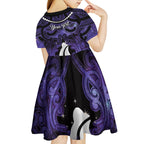 Personalised Maori Matariki Hei Matau Waiporoporo Kid Short Sleeve Dress Maori Kowhaiwhai Pattern Galaxy