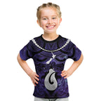 Personalised Maori Matariki Hei Matau Waiporoporo Kid T Shirt Maori Kowhaiwhai Pattern Galaxy