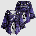 Personalised Maori Matariki Hei Matau Waiporoporo Kimono Sleeve Blouse Maori Kowhaiwhai Pattern Galaxy