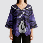 Personalised Maori Matariki Hei Matau Waiporoporo Kimono Sleeve Blouse Maori Kowhaiwhai Pattern Galaxy