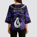 Personalised Maori Matariki Hei Matau Waiporoporo Kimono Sleeve Blouse Maori Kowhaiwhai Pattern Galaxy