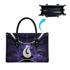 Maori Matariki Hei Matau Waiporoporo Leather Bag Maori Kowhaiwhai Pattern Galaxy