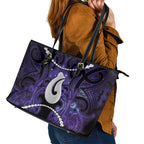Maori Matariki Hei Matau Waiporoporo Leather Tote Bag Maori Kowhaiwhai Pattern Galaxy