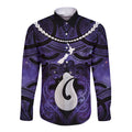 Personalised Maori Matariki Hei Matau Waiporoporo Long Sleeve Button Shirt Maori Kowhaiwhai Pattern Galaxy