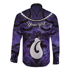 Personalised Maori Matariki Hei Matau Waiporoporo Long Sleeve Button Shirt Maori Kowhaiwhai Pattern Galaxy