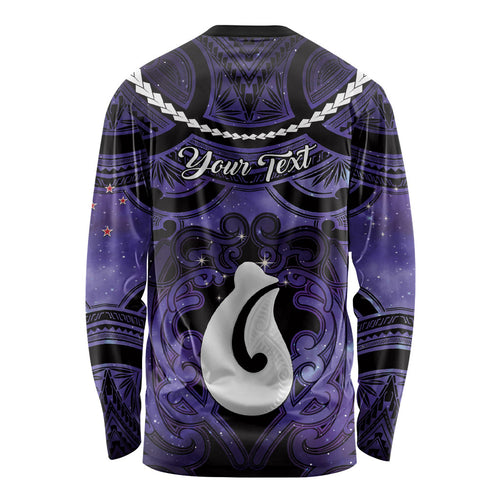 Personalised Maori Matariki Hei Matau Waiporoporo Long Sleeve Shirt Maori Kowhaiwhai Pattern Galaxy