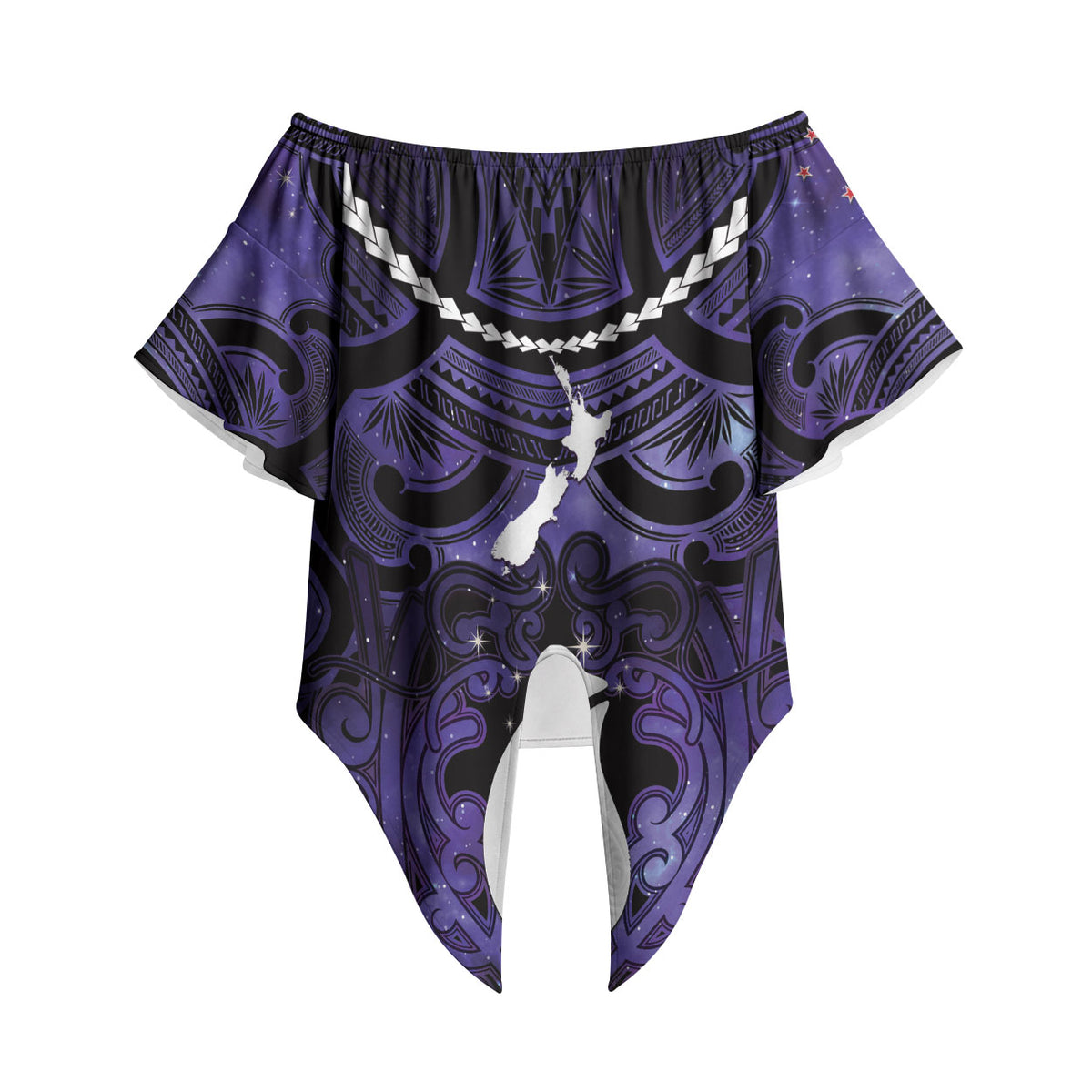 Personalised Maori Matariki Hei Matau Waiporoporo Off Shoulder Wrap Waist Top Maori Kowhaiwhai Pattern Galaxy