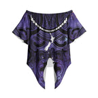 Personalised Maori Matariki Hei Matau Waiporoporo Off Shoulder Wrap Waist Top Maori Kowhaiwhai Pattern Galaxy
