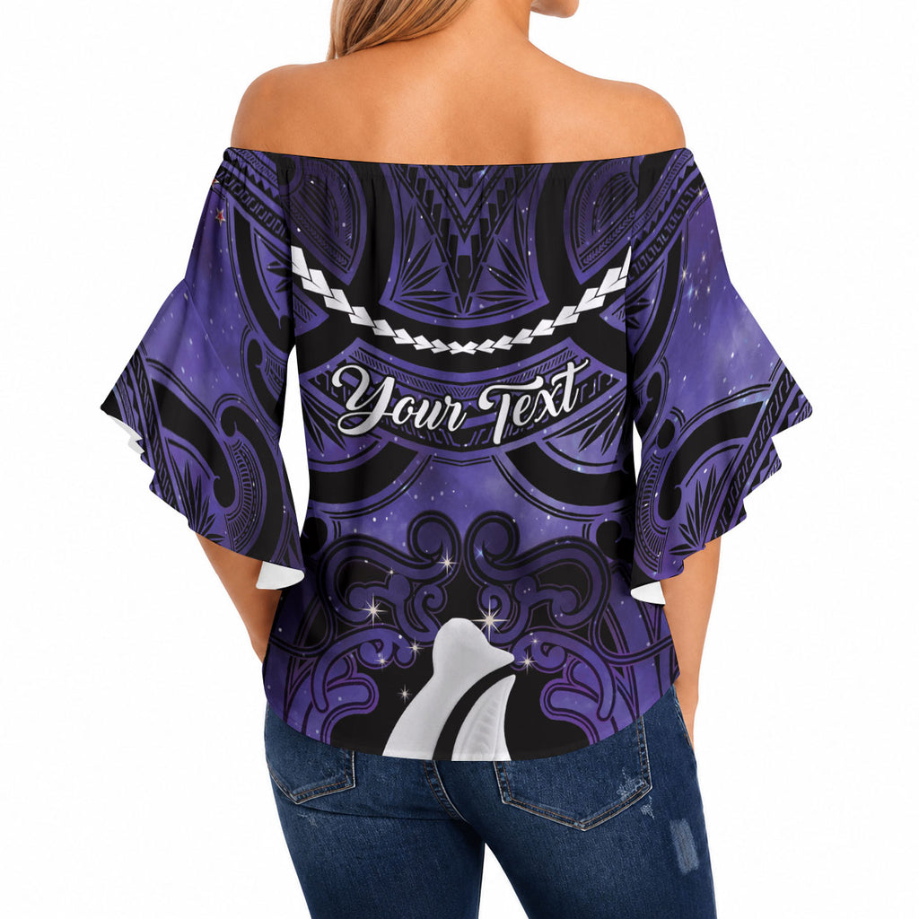 Personalised Maori Matariki Hei Matau Waiporoporo Off Shoulder Wrap Waist Top Maori Kowhaiwhai Pattern Galaxy