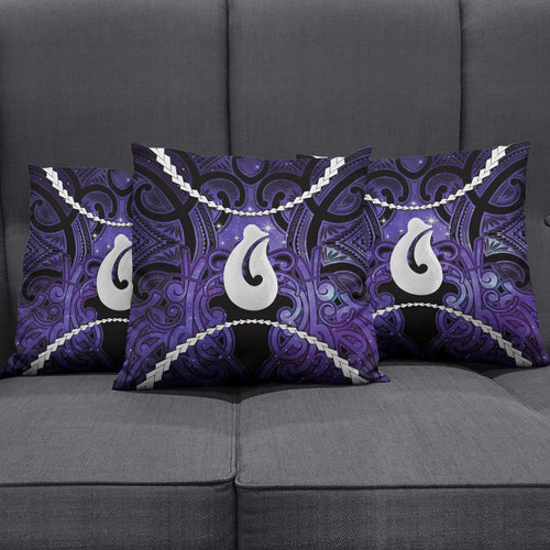 Maori Matariki Hei Matau Waiporoporo Pillow Cover Maori Kowhaiwhai Pattern Galaxy
