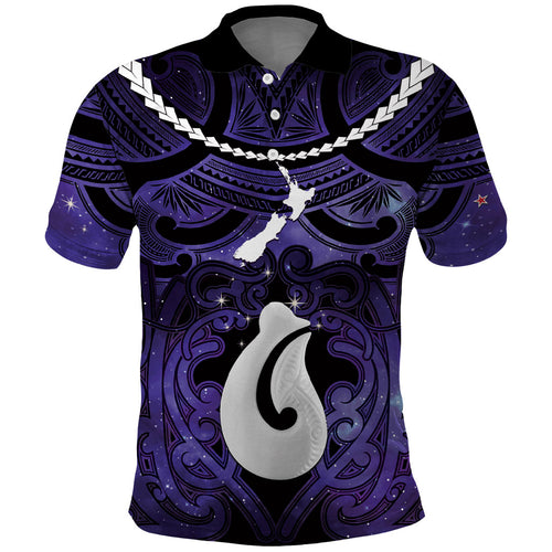 Personalised Maori Matariki Hei Matau Waiporoporo Polo Shirt Maori Kowhaiwhai Pattern Galaxy