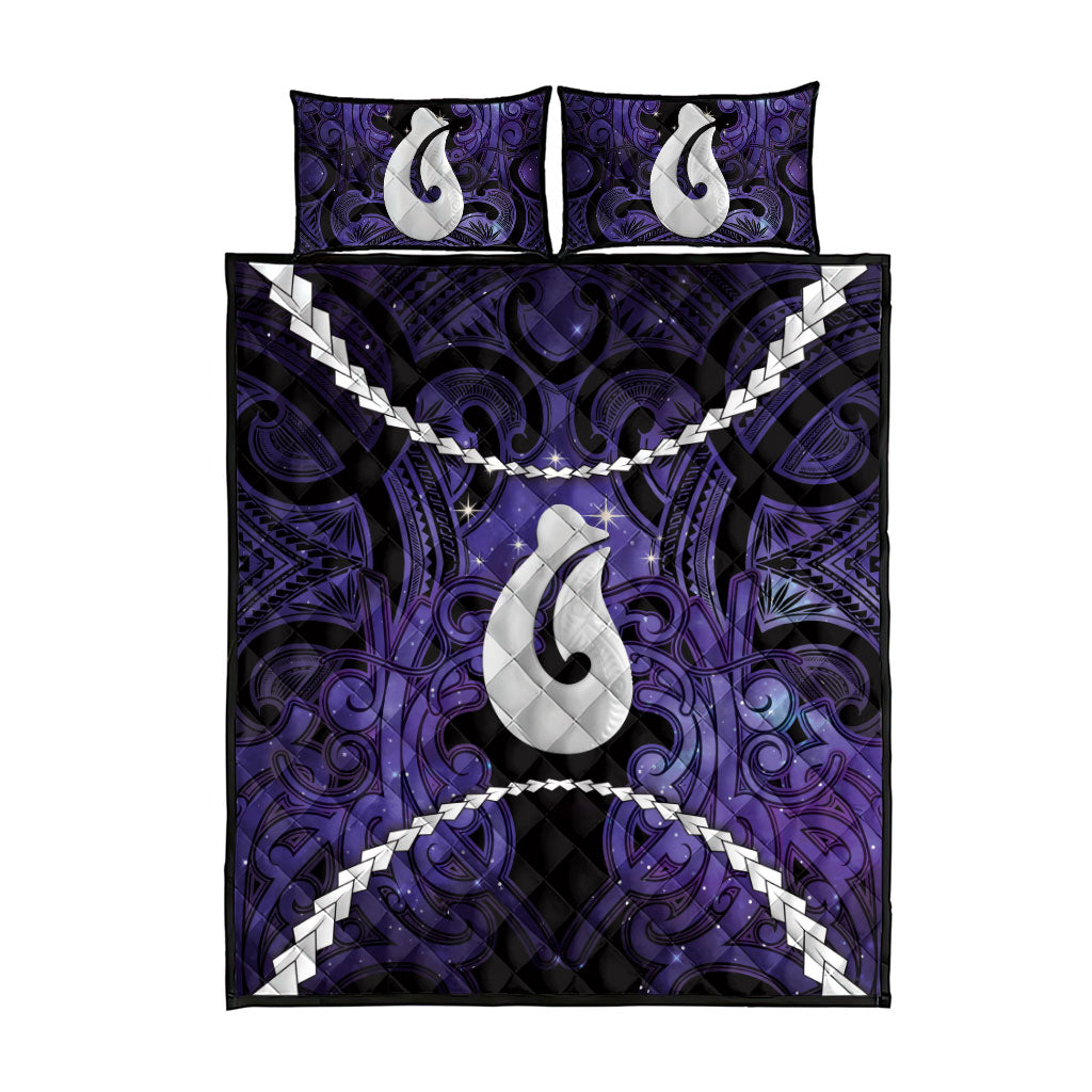 Maori Matariki Hei Matau Waiporoporo Quilt Bed Set Maori Kowhaiwhai Pattern Galaxy