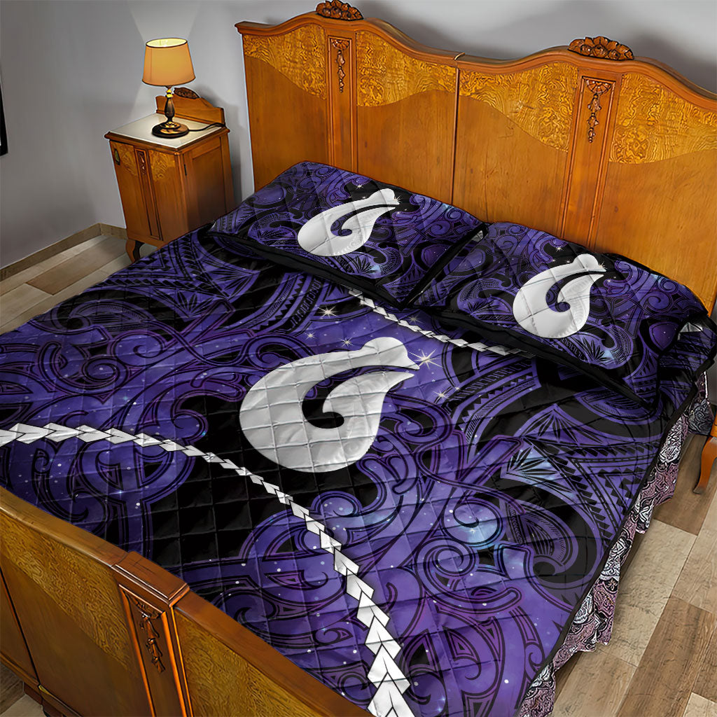 Maori Matariki Hei Matau Waiporoporo Quilt Bed Set Maori Kowhaiwhai Pattern Galaxy