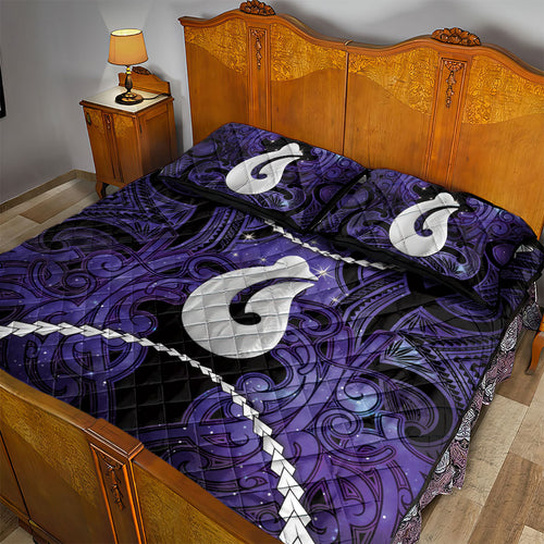 Maori Matariki Hei Matau Waiporoporo Quilt Bed Set Maori Kowhaiwhai Pattern Galaxy