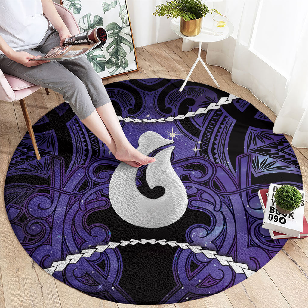 Maori Matariki Hei Matau Waiporoporo Round Carpet Maori Kowhaiwhai Pattern Galaxy