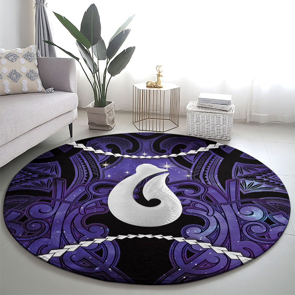 Maori Matariki Hei Matau Waiporoporo Round Carpet Maori Kowhaiwhai Pattern Galaxy