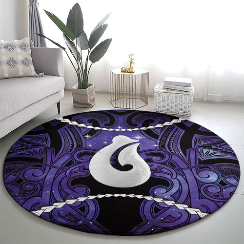 Maori Matariki Hei Matau Waiporoporo Round Carpet Maori Kowhaiwhai Pattern Galaxy