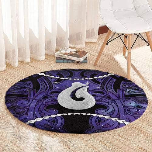 Maori Matariki Hei Matau Waiporoporo Round Carpet Maori Kowhaiwhai Pattern Galaxy