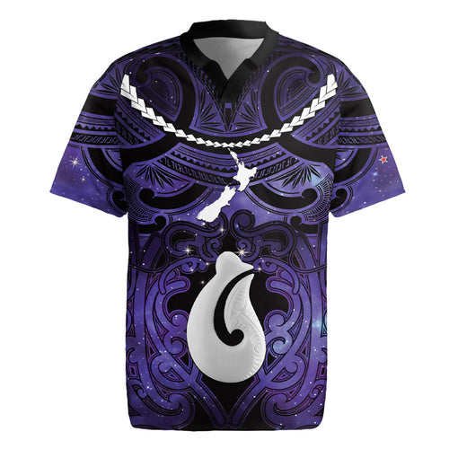 Personalised Maori Matariki Hei Matau Waiporoporo Rugby Jersey Maori Kowhaiwhai Pattern Galaxy