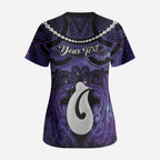 Personalised Maori Matariki Hei Matau Waiporoporo Scrub Top Maori Kowhaiwhai Pattern Galaxy