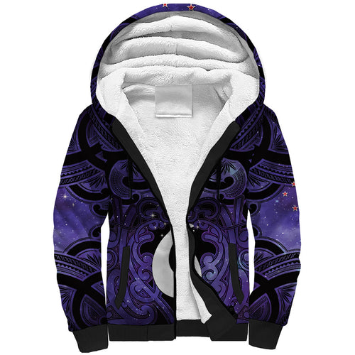 Personalised Maori Matariki Hei Matau Waiporoporo Sherpa Hoodie Maori Kowhaiwhai Pattern Galaxy