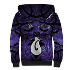 Personalised Maori Matariki Hei Matau Waiporoporo Sherpa Hoodie Maori Kowhaiwhai Pattern Galaxy