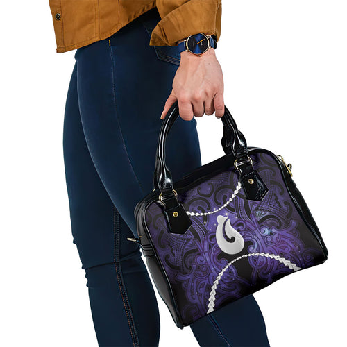 Maori Matariki Hei Matau Waiporoporo Shoulder Handbag Maori Kowhaiwhai Pattern Galaxy