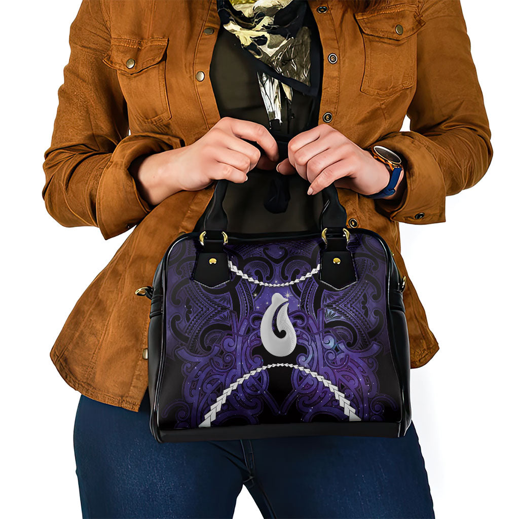 Maori Matariki Hei Matau Waiporoporo Shoulder Handbag Maori Kowhaiwhai Pattern Galaxy