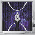 Maori Matariki Hei Matau Waiporoporo Shower Curtain Maori Kowhaiwhai Pattern Galaxy
