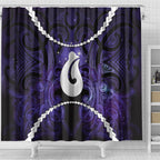 Maori Matariki Hei Matau Waiporoporo Shower Curtain Maori Kowhaiwhai Pattern Galaxy