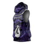 Personalised Maori Matariki Hei Matau Waiporoporo Sleeveless Hoodie Maori Kowhaiwhai Pattern Galaxy