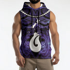 Personalised Maori Matariki Hei Matau Waiporoporo Sleeveless Hoodie Maori Kowhaiwhai Pattern Galaxy
