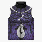 Personalised Maori Matariki Hei Matau Waiporoporo Sleeveless Puffer Jacket Maori Kowhaiwhai Pattern Galaxy