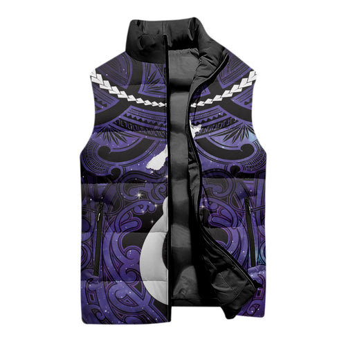Personalised Maori Matariki Hei Matau Waiporoporo Sleeveless Puffer Jacket Maori Kowhaiwhai Pattern Galaxy