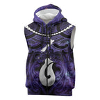 Personalised Maori Matariki Hei Matau Waiporoporo Sleeveless Zip Hoodie Maori Kowhaiwhai Pattern Galaxy