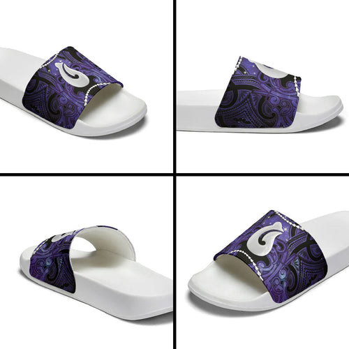 Maori Matariki Hei Matau Waiporoporo Slide Sandals Maori Kowhaiwhai Pattern Galaxy