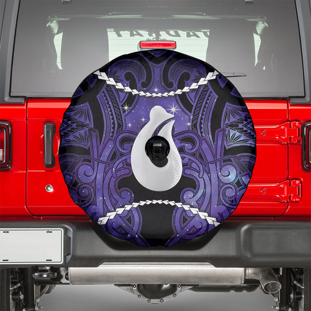 Maori Matariki Hei Matau Waiporoporo Spare Tire Cover Maori Kowhaiwhai Pattern Galaxy