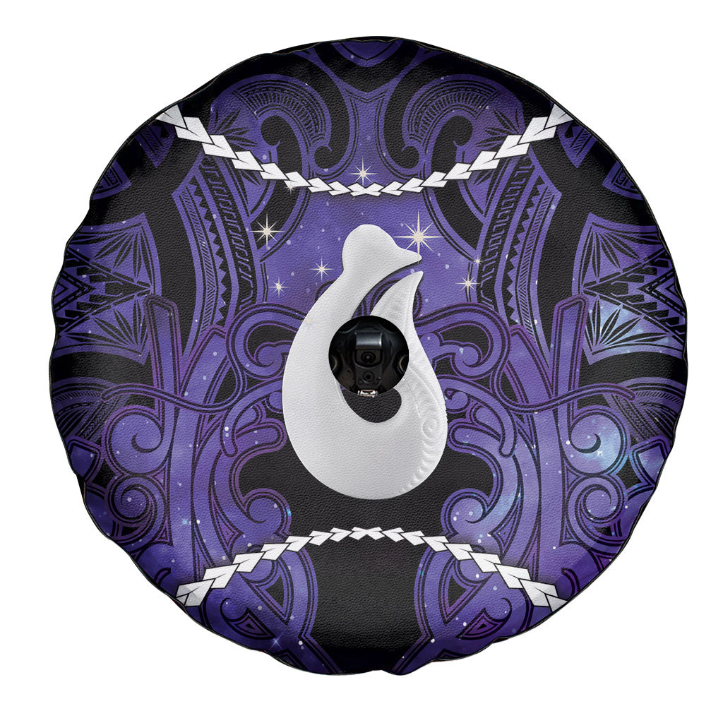 Maori Matariki Hei Matau Waiporoporo Spare Tire Cover Maori Kowhaiwhai Pattern Galaxy