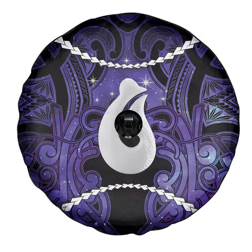 Maori Matariki Hei Matau Waiporoporo Spare Tire Cover Maori Kowhaiwhai Pattern Galaxy