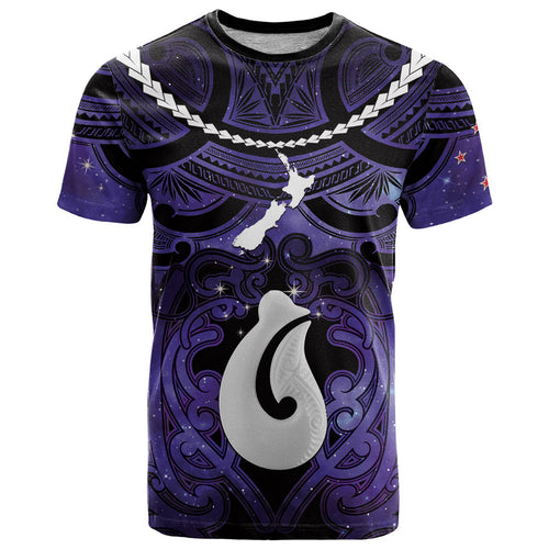 Personalised Maori Matariki Hei Matau Waiporoporo T Shirt Maori Kowhaiwhai Pattern Galaxy